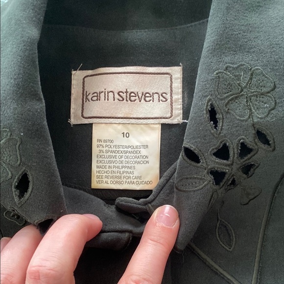 Vintage Karin Stevens Forest Green Jacket with Floral Cutouts - Picture 2 of 4